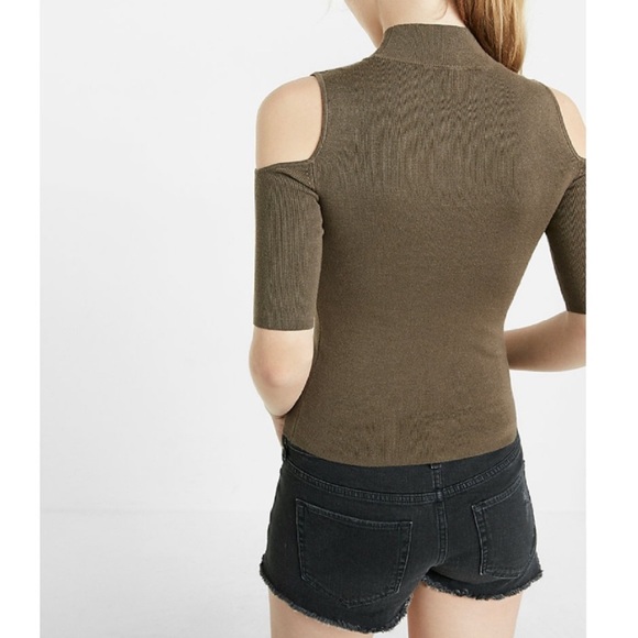 Express Green Mock Neck Cold Shoulder Sweater: XS - Picture 5 of 5